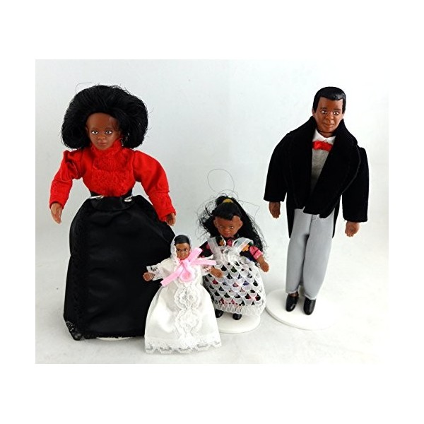 Town Square Miniatures Miniature de Maison de Poupées Victorienne Noir Famille de 4 People Pliable Positionnable 1:12