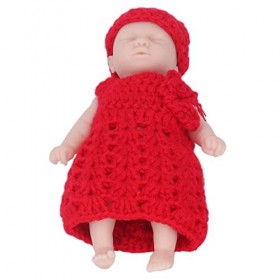 Dilwe Poupée de Simulation, Poupée de Simulation en Silicone de 15,2 Cm avec Pull Rouge avec Sac de Rangement pour Enfants de