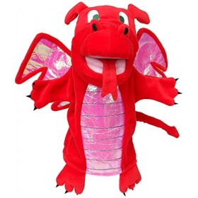 Fiesta Crafts Red Dragon Hand Puppet Toy for Kids - Soft Hand Educational Plush Animal Puppet Toddler Toy for Development of 