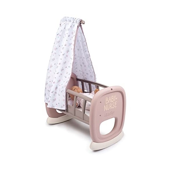 Smoby - Baby Nurse - Bercelonnette - pour Poupons et Poupées - Lit avec Système de Bascule - Tissu Lavable - 220373 Beige