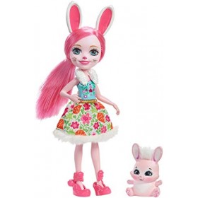 Enchantimals Mini-poupée Bree Lapin et Figurine Animale Twist, aux cheveux roses avec jupe à motifs en tissu, jouet enfant, D