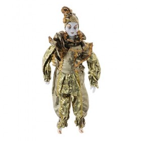 T TOOYFUL Poupée clown Pierrot en porcelaine 42 cm - Ornement de bureau - Ornement photo - Doré