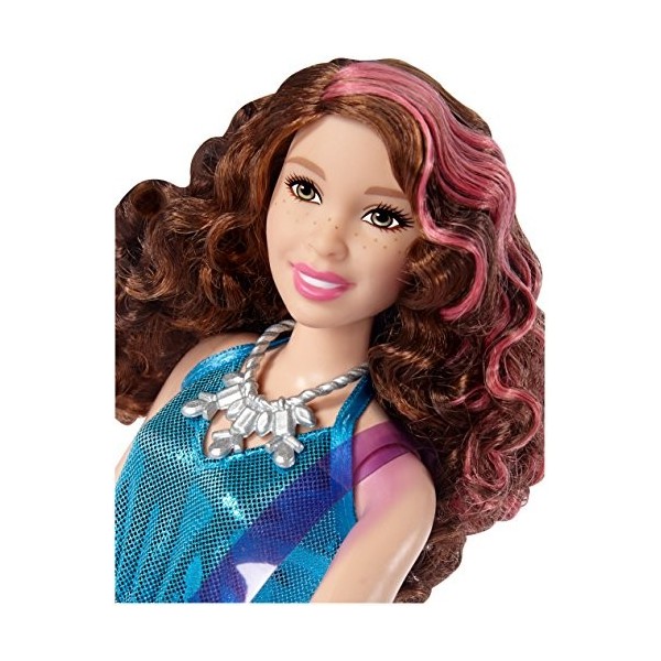 Barbie Métiers poupée pop star, musicienne brune avec robe bleue et guitare électrique rose, jouet pour enfant, DVF52