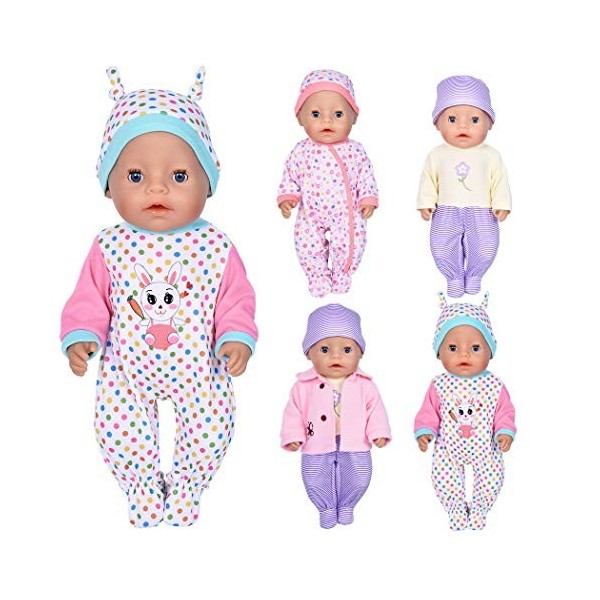 ebuddy Lot de 7 vêtements pour poupée comprenant un body chapeau et un manteau pour poupée de bébé de 43 cm