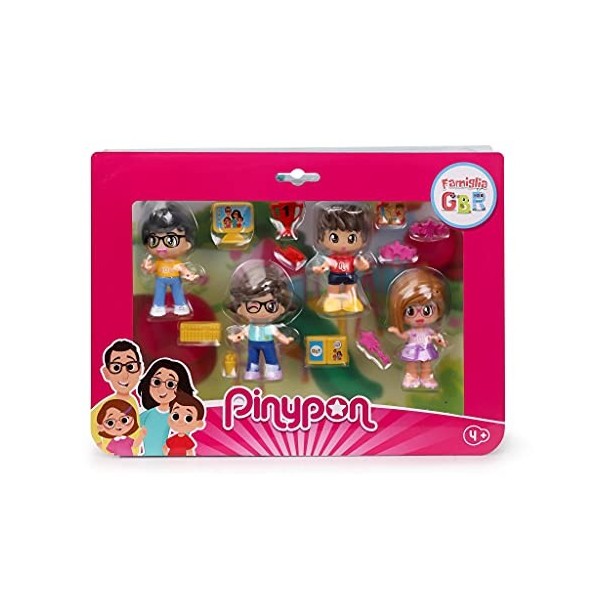 Pinypon – Famille GBR Pack 4 Personnages et 10 Accessoires, Jouez avec la Famille de la chaîne Youtube GBR, Commencez LAvent