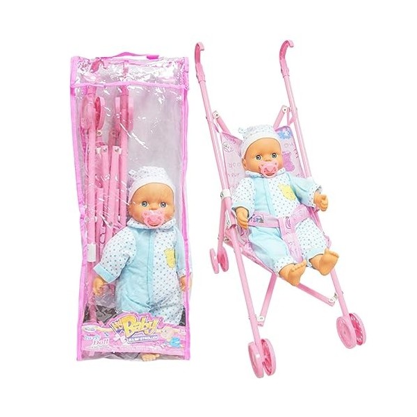 Poussette de poupée pour Tout-Petits - Poussette Pliante pour avec poupée et Sucette | Funny Girl Play House Jouet Pliable Bé