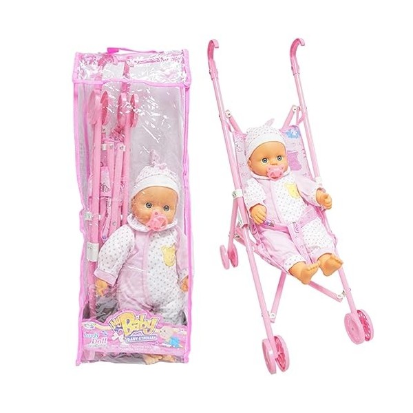 Poussette de poupée pour Tout-Petits - Poussette Pliante pour avec poupée et Sucette | Funny Girl Play House Jouet Pliable Bé