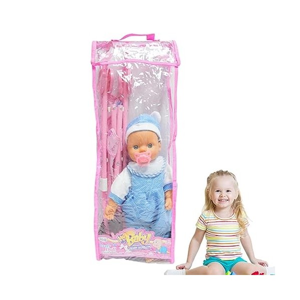 Poussette de poupée pour Tout-Petits - Poussette Pliante pour avec poupée et Sucette | Funny Girl Play House Jouet Pliable Bé