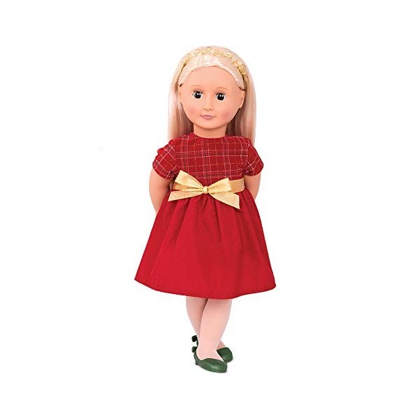 Our Generation – Bria poupée de 45.7 cm – Longs Cheveux blonds et Yeux Bruns – Tenue Vestimentaire avec nœud et Bandeau en Or