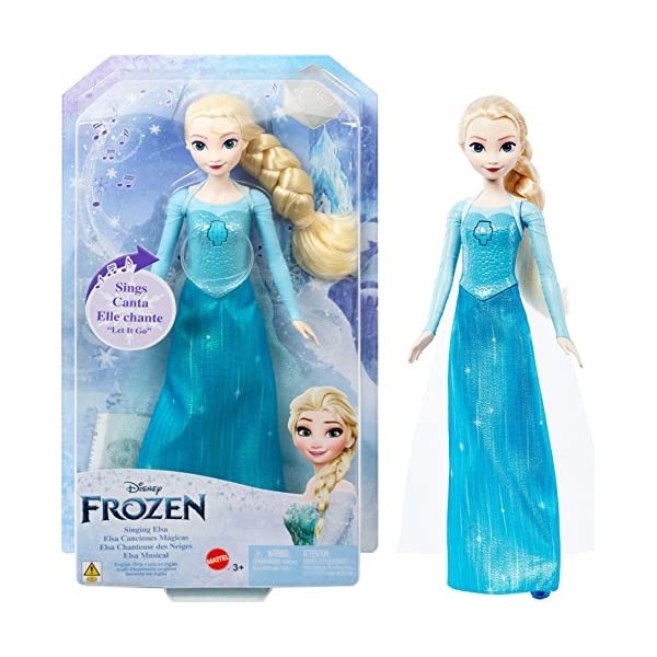 Disney Frozen HLW55 Poupée Elsa chantante La Reine des Neiges dans des vêtements signatures, poupée Tendance à Collectionner,