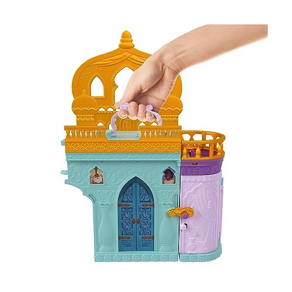 Princesses Disney Le Château de Jasmine Coffret Histoires à Empiler, maison de poupée avec mini-poupée, 2 amis et 7 éléments 