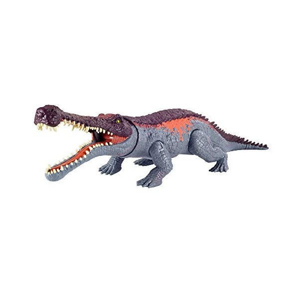 Jurassic World Méga Morsures grande figurine dinosaure articulé Sarcosuchus, jouet pour enfant, GVG68