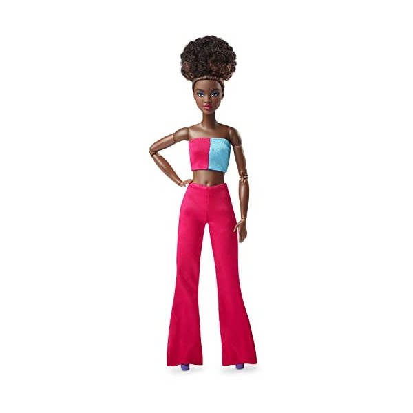 Barbie Poupée Mannequin Looks, cheveux en chignon, noirs bouclés, tenue color block avec crop-top, style et pose, à collectio