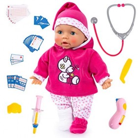 Bayer Design 93841AA Poupon Docteur, Doctor Baby 38 cm, Poupée interactif, avec Accessoires, Poupon Parle, avec Fonctions Ros
