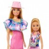 Barbie Coffret Poupée Avec Petite Soeur Stacie Et 2 Chiots, Vêtements Et Accessoires Été, Cheveux Blonds Et Yeux Bleux, Jouet