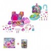 Polly Pocket Lot Coffret Licorne en Fête GVL88 + Mini-Univers Coffret Anniversaire Chiot HKV30 , Figurines Polly Et Lila, 