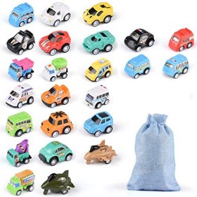 Herefun 24 Pièces Pull Back Voiture Jouets Véhicules à Friction, Mini Voiture Moulée sous Pression avec Sac de Rangement, Enf