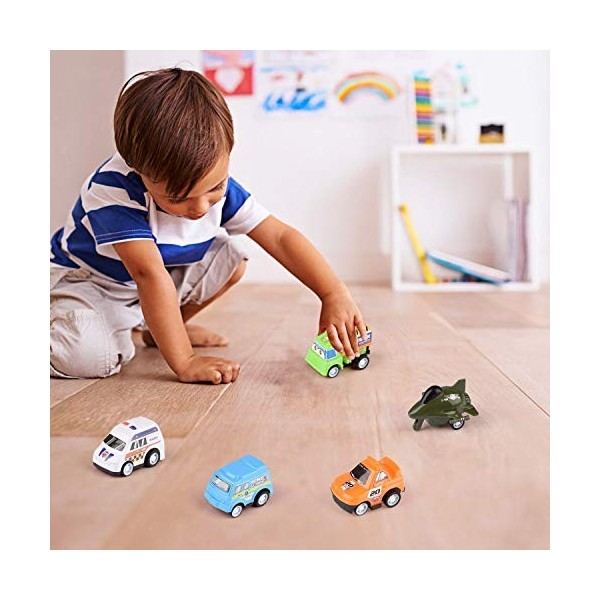 Herefun 24 Pièces Pull Back Voiture Jouets Véhicules à Friction, Mini Voiture Moulée sous Pression avec Sac de Rangement, Enf