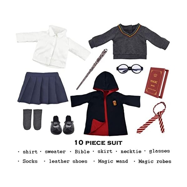 ebuddy Hermione Granger – Inspiré Poupée Vêtements Chaussures pour Poupées American Girl : 10 pièces Poudlard Uniforme Set av