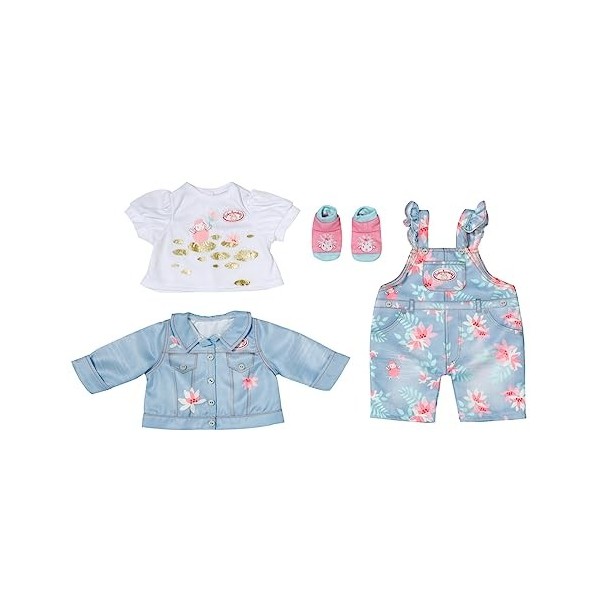 Baby Annabell Active Deluxe Ensemble en Jeans 43 cm – Modèle Floral - pour les Petites Mains, Jeu Créatif Développe l’Empathi