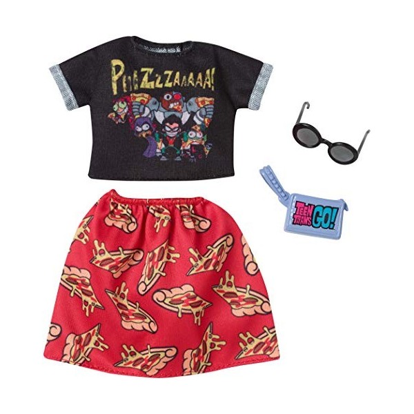 Barbie Clothes: Teen Titans Go! Pizza Top & Skirt with Purse & Sunglasses