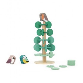 Janod Arbre à Assembler 30 cm-37 Pièces + 3 Oiseaux-Jeu dÉveil-Dextérité, Logique et Concentration-Jouet en Bois FSC-Partena
