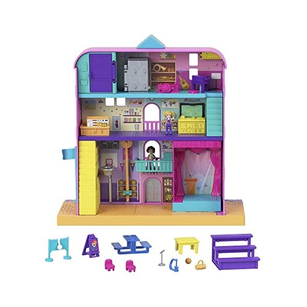 Polly Pocket Pollyville coffret École avec mini-figurines Polly et Shani, plusieurs espaces de jeu et accessoires inclus, jou