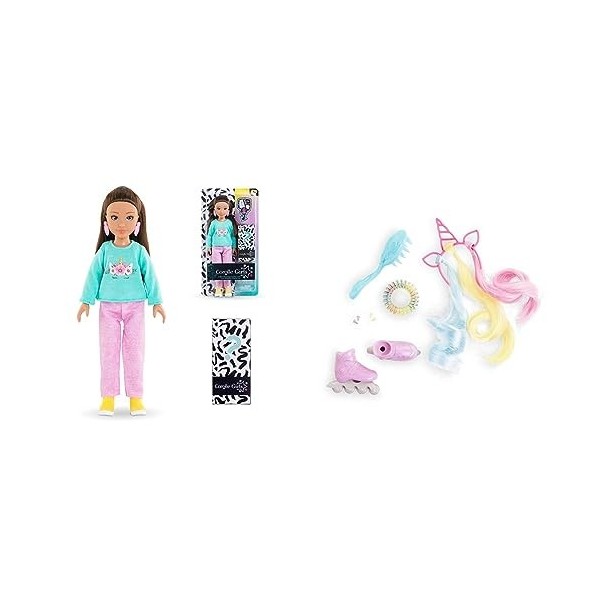 Corolle Girls - Coffret Luna Shopping, poupée Mannequin + Ensemble Coiffure Arc-en-Ciel, dès 4 Ans