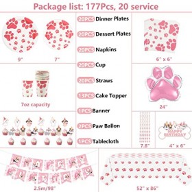 LSJDEER Articles de fête pour Chien – Anniversaire de Chien avec Empreintes de Pattes pour Fille Comprenant des Assiettes, de
