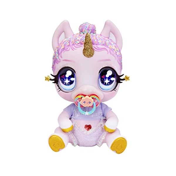 Glitter Babyz MGAS Poupée bébé Licorne - LUNITA Sky – avec des changements de Couleur Magiques, des Cheveux Roses Scintillan