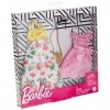 Barbie Fashionistas Kit vêtements, 2 tenues pour poupée dont pantalon évasé à fleurs, bandeau, robe vichy rose et accesssoire