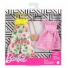 Barbie Fashionistas Kit vêtements, 2 tenues pour poupée dont pantalon évasé à fleurs, bandeau, robe vichy rose et accesssoire