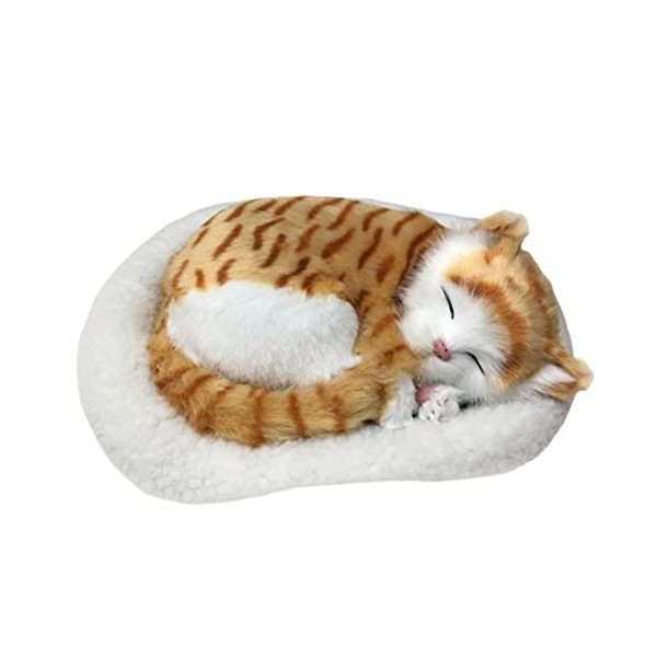 HOHXFYP Chat Endormi sur Un Coussin, Jouet en Peluche pour Chat/Chien avec Tapis, Chat Respirant À Piles sur Coussin, Poupée 