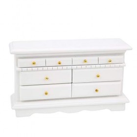 Ensemble de Mini Meubles pour Maison de Poupée 1:12, Lit Double en Bois Blanc, Long Miroir, Table de Chevet, Armoire de Chais