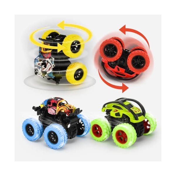 Lot de 4 Monster Truck Voiture Jouet Monster Truck pour Enfants de 3 à 10 Ans, Grandes Roues en Caoutchouc 4x4 Power Véhicule