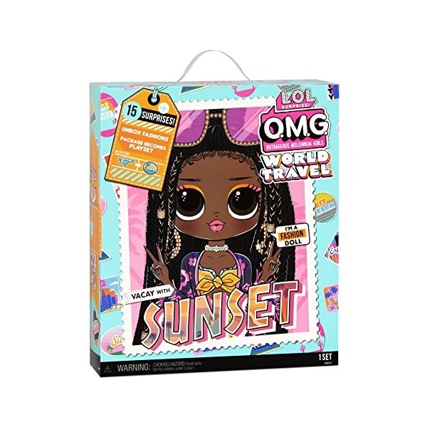 LOL Surprise OMG World Travel Poupée mannequin - SUNSET – Avec 15 Surprises dont 1 tenue, des chaussures, des accessoires de 