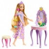 Disney Princess Coffret avec Poupée Raiponce Inspiré par Le Dessin Animé, Coiffeuse Violet Et Rose Et 10 Accessoires, Figurin