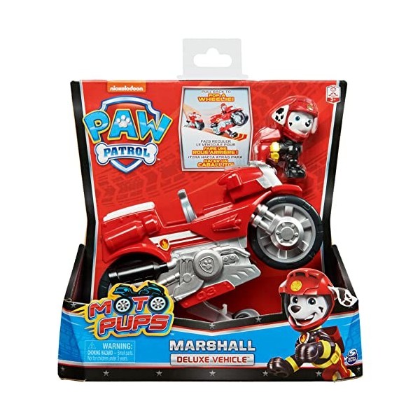 Paw Patrol LA Pat Patrouille - VÉHICULE + Figurine Moto Pups - Véhicule à Rétro-Friction avec 1 Figurine À Collectionner Pat