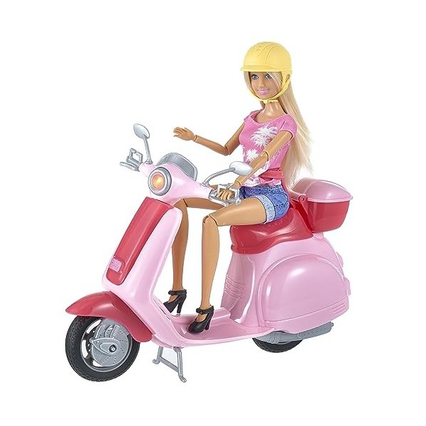 Baroni Toys Poupée Anlily Holiday Time avec Scooter Mobile Rose avec Support et Accessoires, Poupée Fille avec Casque Amovibl