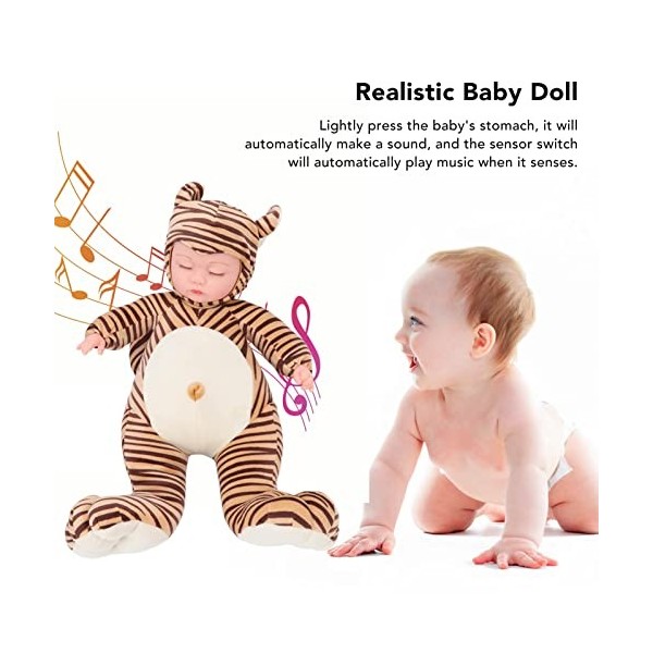 Baby Doll,40cm Mignon Vinyle Souple Toddler Doll Toy, Simulation Tigre en Forme de Poupée Baby Doll, Baby Doll Réaliste avec 