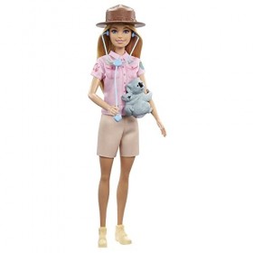 Barbie Poupée Zoologiste 30 Cm , Tenue Et Accessoires Dont Figurines Koala Et Bébé, Biberon, Stéthoscope, Jumelles Et Porte-