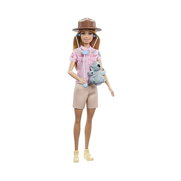 Barbie Poupée Zoologiste 30 Cm , Tenue Et Accessoires Dont Figurines Koala Et Bébé, Biberon, Stéthoscope, Jumelles Et Porte-