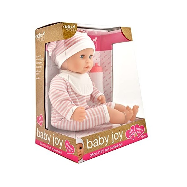 Poupée Baby Joy de Peterkin | Poupée au Corps Doux de 38 cm avec Yeux endormis, biberon et tétine avec Tenue de Luxe | Poupée