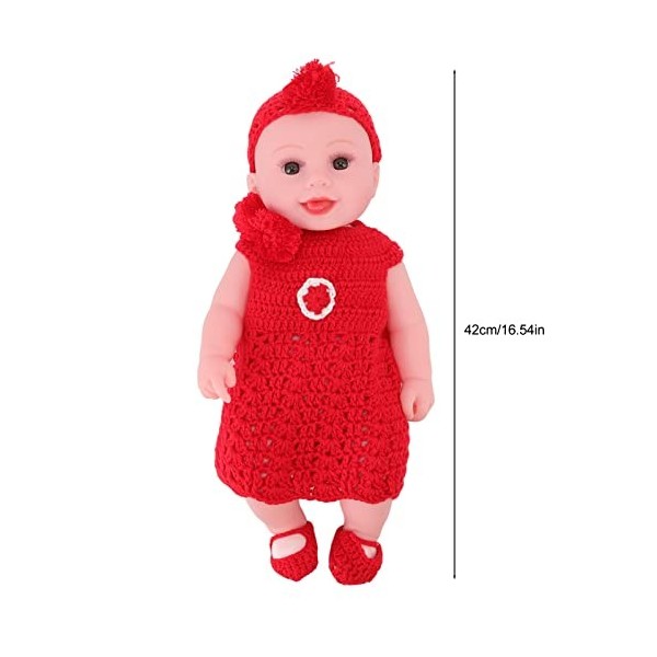 Poupées De Bébé De 42 Cm, Poupée De Bébé Au Corps Doux De Simulation Réaliste avec Pull Rouge Amovible, Poupée De Bébé pour L