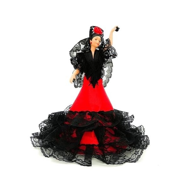 Folk Artesanía Poupée Porcelaine Flamenca andalouse 28 cm Robe Queue de Gala Uni Rouge