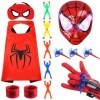 Pusuanzi Masque et Capes de Super-Héros avec Gant Lanceur Spiderman, LED Masque, Bracelet Spiderheroman, Bonhomme Collant, Sp