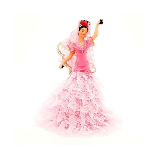 Folk Artesanía Poupée Porcelaine Flamenca andalouse 28 cm Robe Cola Gala Uni Rose