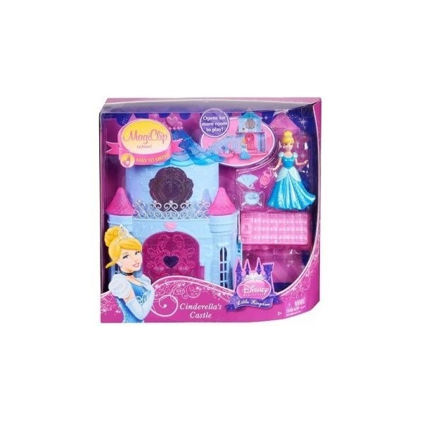 Le château de Cendrillon magiclip et 1 poupée + Accessoires - Set Mini Royaume pour Disney Princesse + 1 Carte