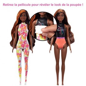 Barbie Color Reveal Fluo Poupée Mannequin Brune avec Mèches Orange, Vêtements et 25 surprises avec changement de couleur, Jou
