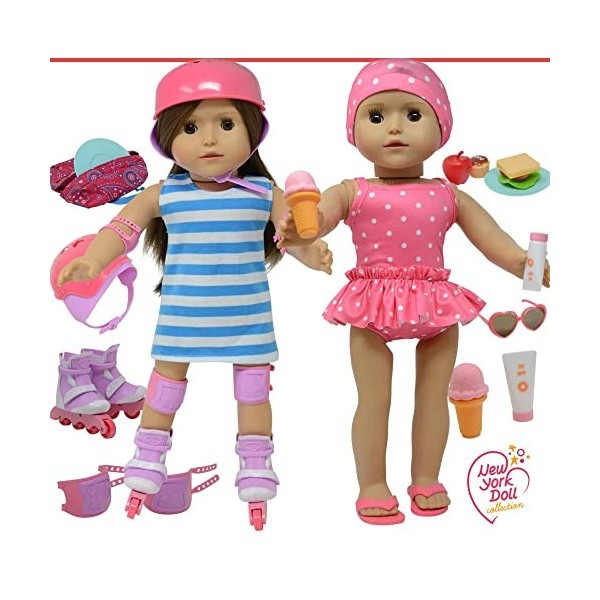 The New York Doll Collection poupées Accessoires Convient poupées 18 Pouces / 46 cm - Comprend des Patins à roulettes et Un E